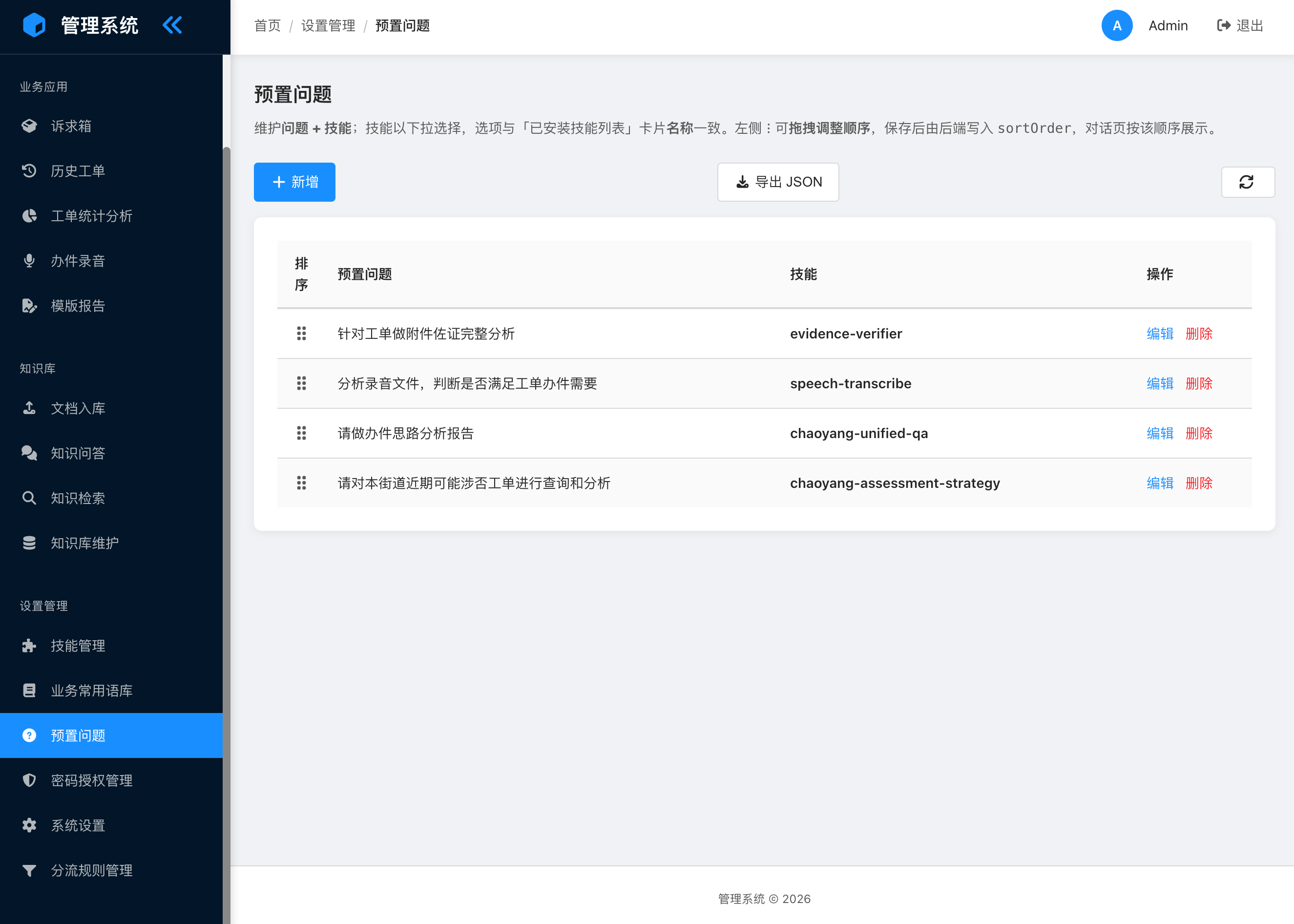 预置问题管理